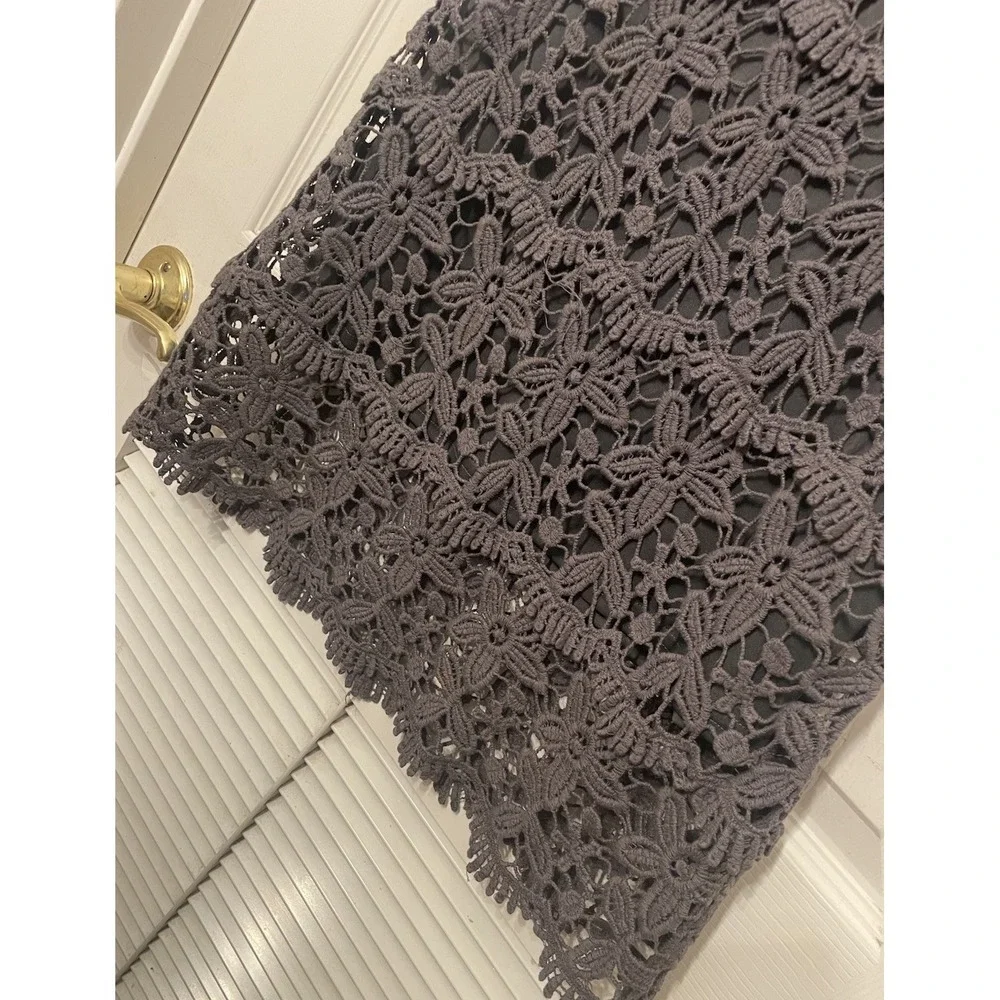 Solitaire By Ravi Khosla Gray Crochet Lace Midi Skirt